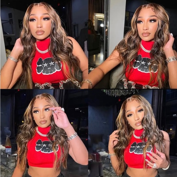 WaveLaceFrontWig 30Inch Highlight WigBrazilian13×4 FrontalWigsHoneyBlondeColored - Picture 5 of 6